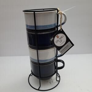 Boston Warehouse Coffee Cup Set with Metal Rack